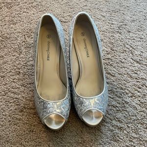 Charming Charlie, silver sequined, high heels